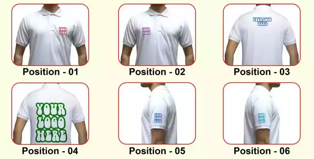 Image showing 6 unique custom printing position for t-shirts